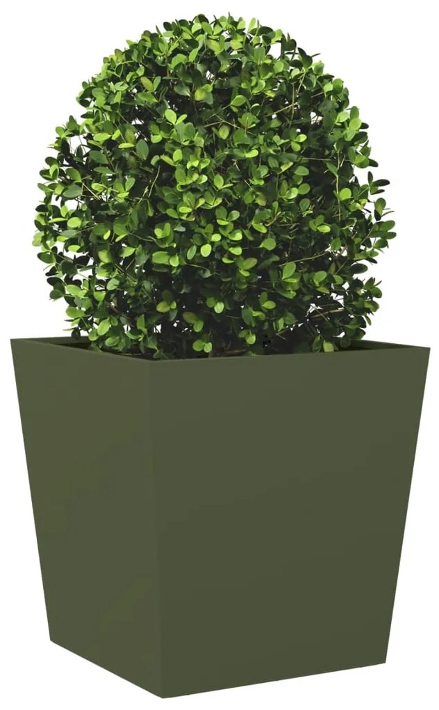 Vaso/floreira de jardim 2 pcs 50x50x50 cm aço verde azeitona