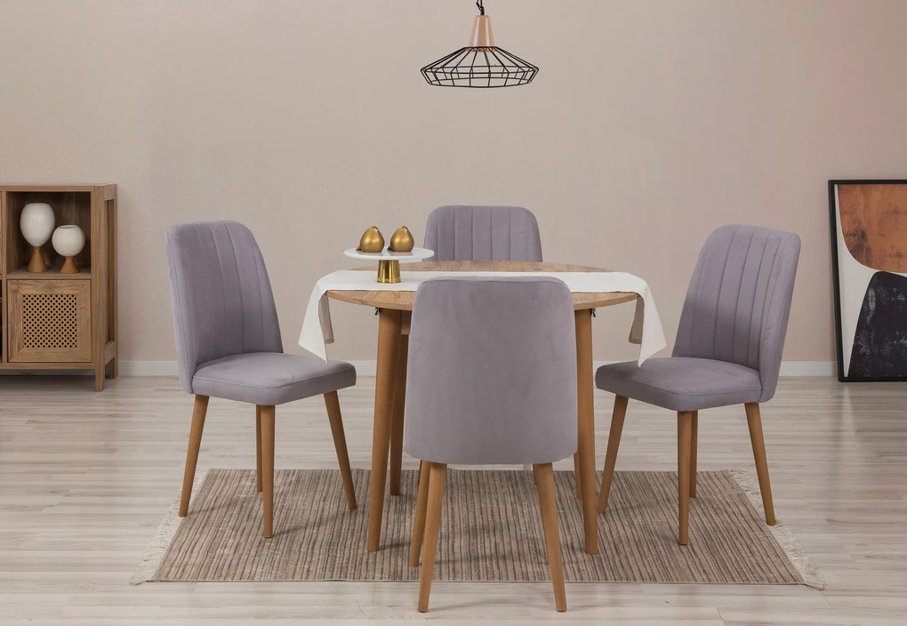 Conjunto de Mesa de Jantar Extensível Vina – Pinho Atlântico Cinza – M