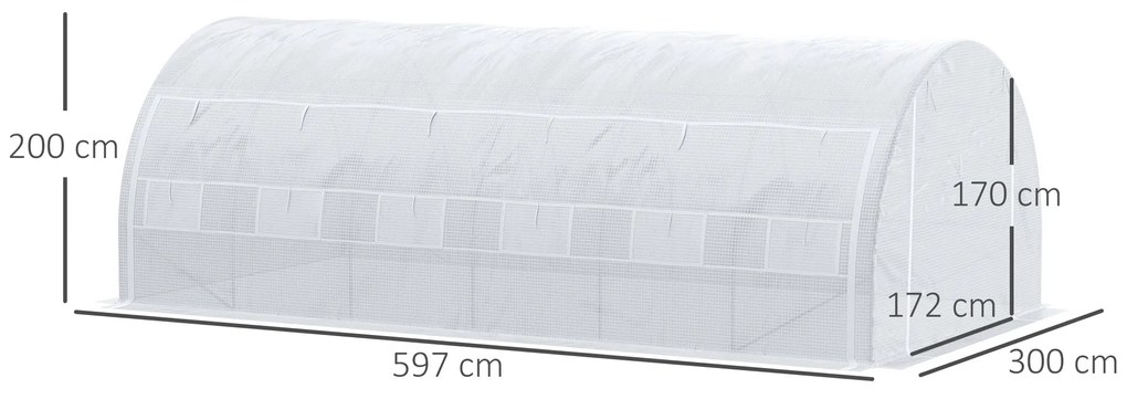 Estufa Tipo Túnel de Jardim 6x3x2m com Porta Enrolável 12 Janelas Cobe
