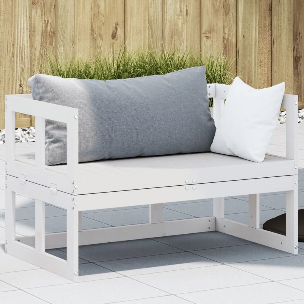 vidaXL Banco de jardim extensível madeira de pinho maciça branco
