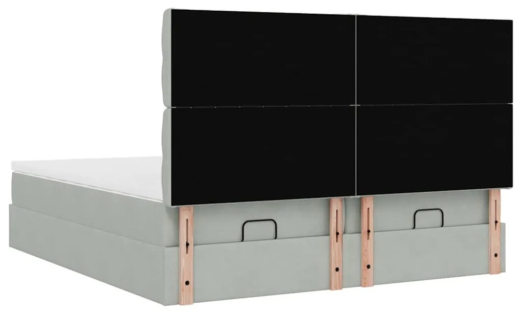 Estrutura cama otomana colchões 200x200cm veludo cinzento claro