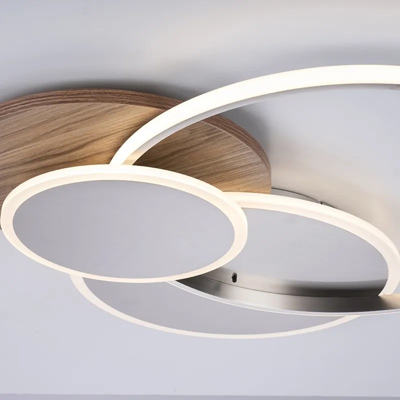 Candeeiro de teto redondo em madeira incl. LED 3-luzes com comando - Ajdin Moderno