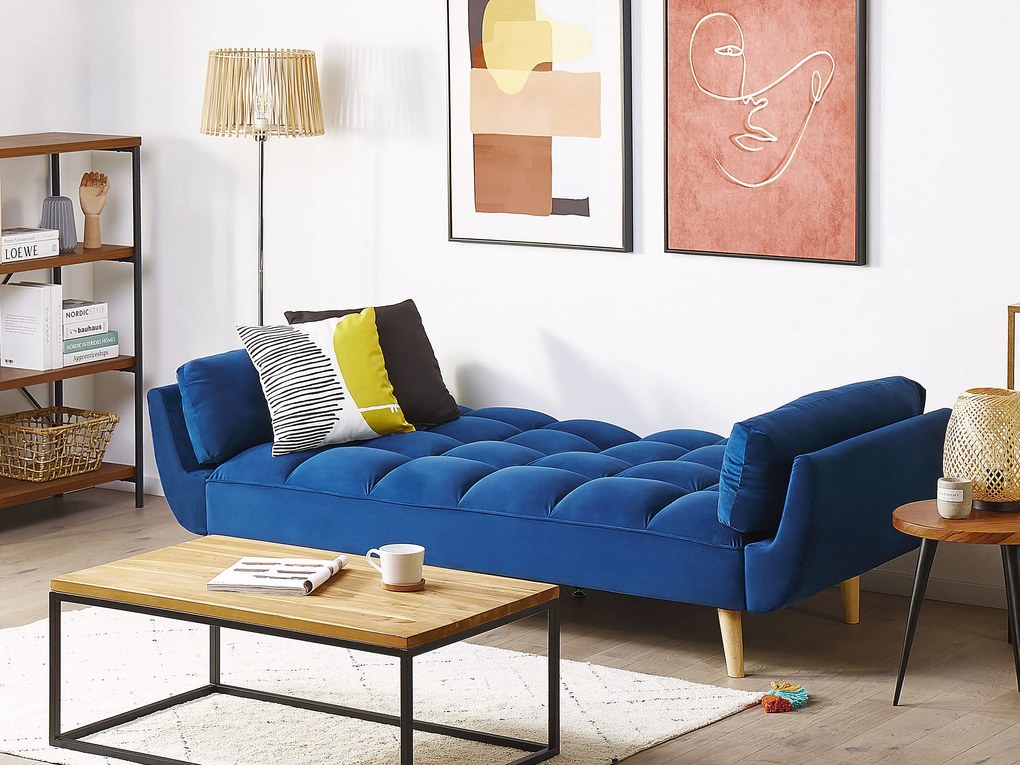 Sofá-cama em veludo azul marinho ASBY Beliani