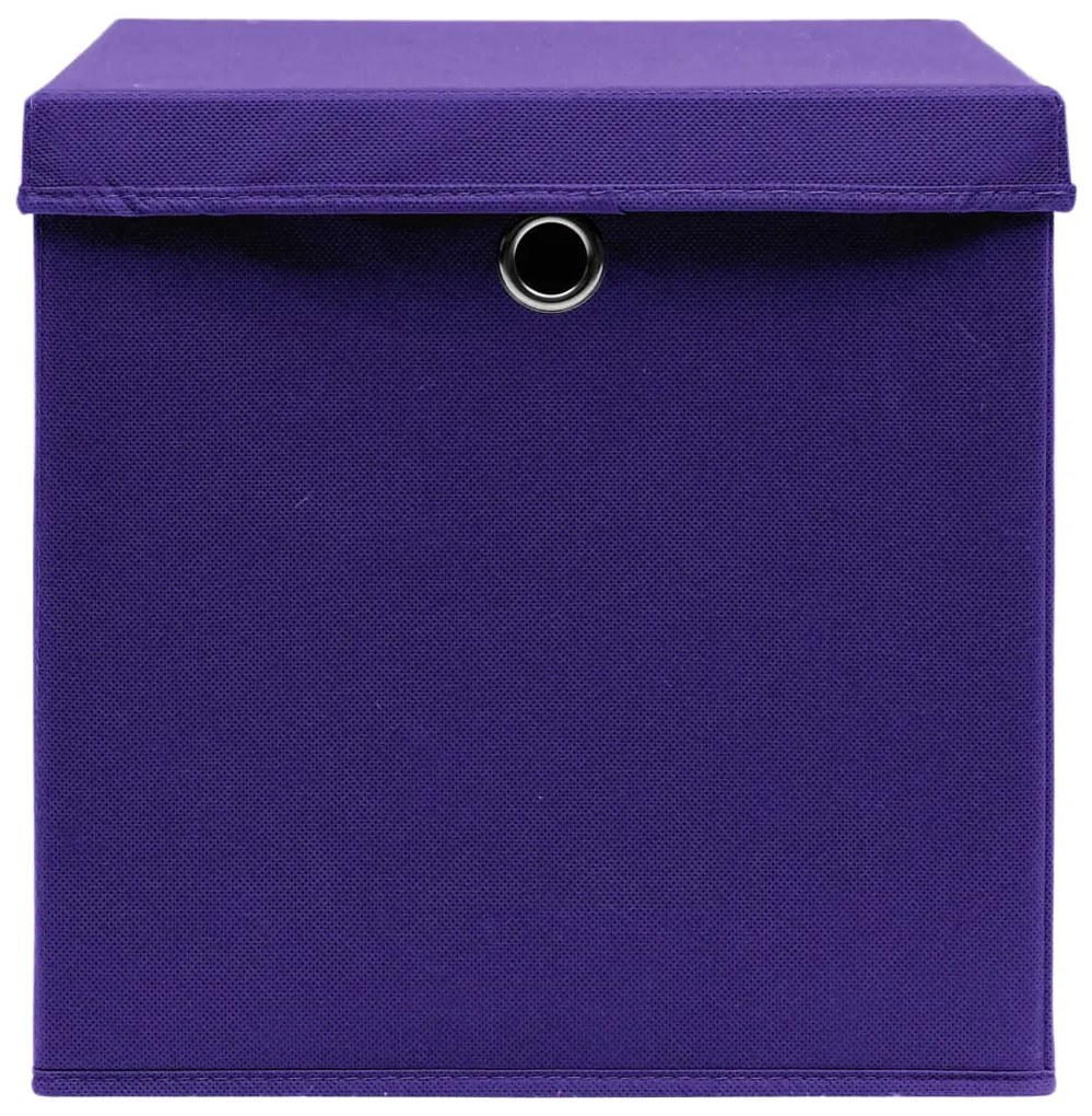 Caixas de arrumação com tampas 4 pcs 32x32x32 cm tecido roxo