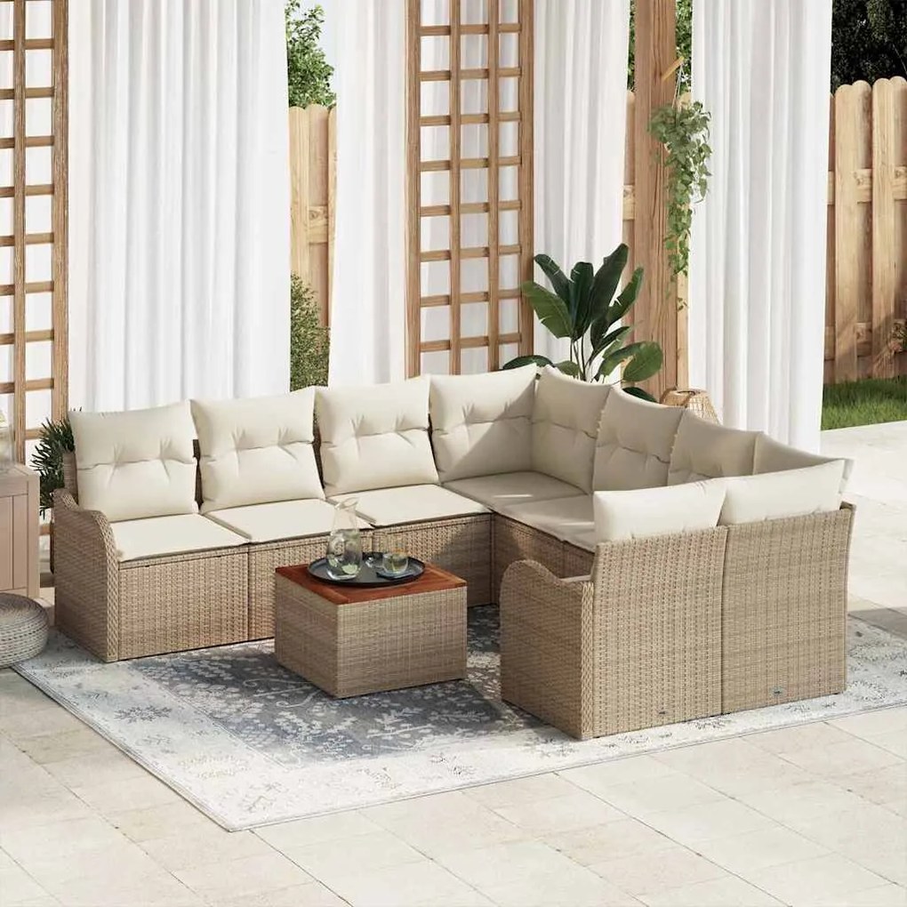 vidaXL Conjunto de Sofá de Jardim 9 pcs Bege, branco Grande Vime