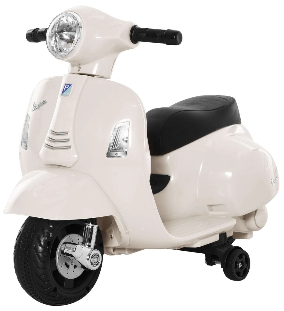 HOMCOM Mota Elétrica Vespa para Crianças com Farol e Buzina 66,5x38x52 cm Branco