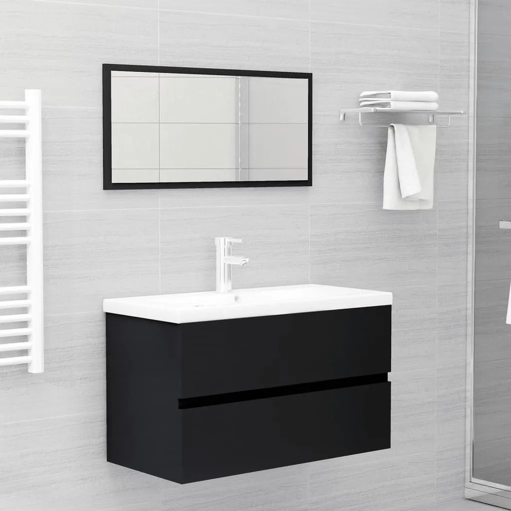 804882 vidaXL 2 pcs conjunto de móveis de casa de banho contraplacado preto