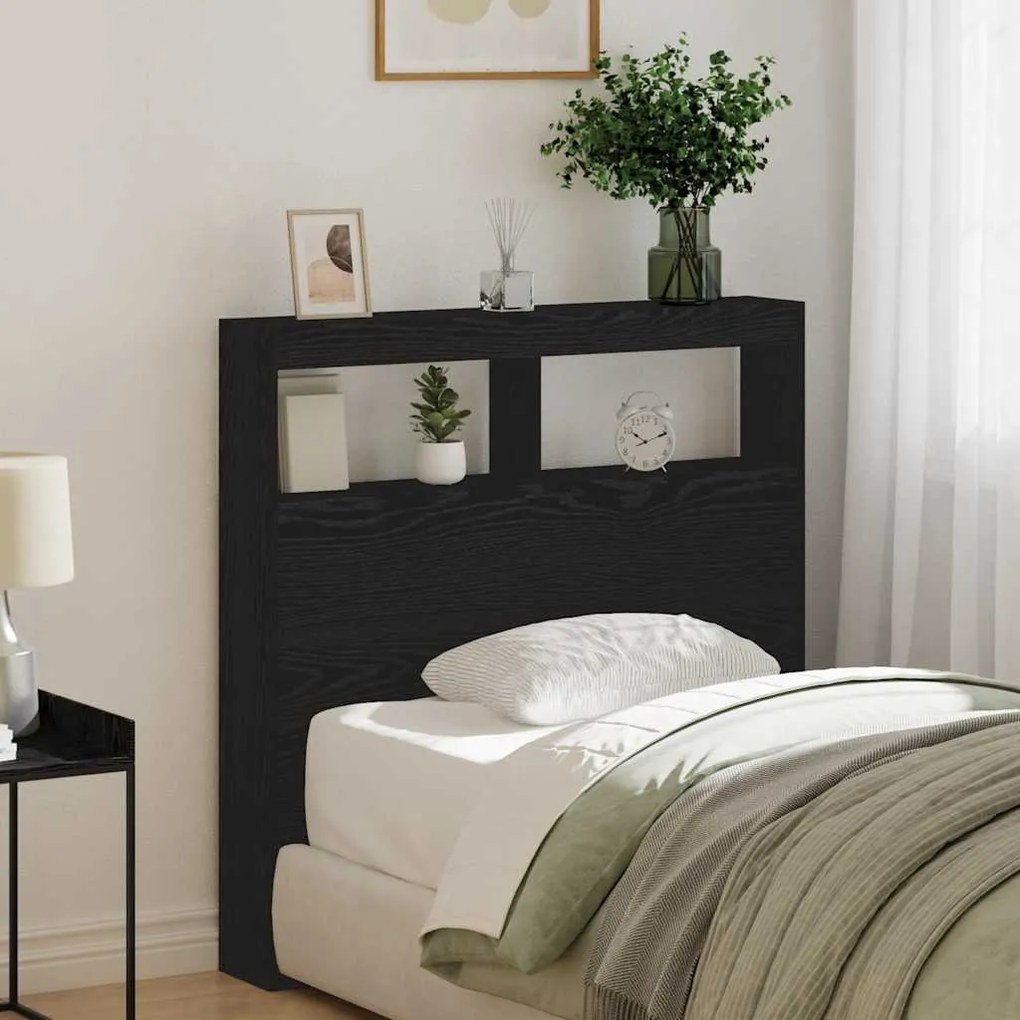 Armário cabeceira c/ luzes LED 100x17x102 cm carvalho preto