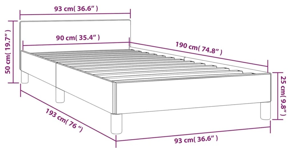 Estrutura de cama c/ cabeceira tecido 90x190 cm cinza-escuro