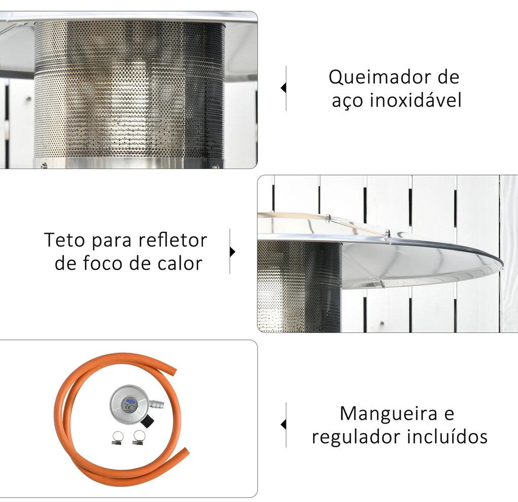 Outsunny Aquecedor de gás para varanda 12,5KW Tipo guarda-sol Aquecedo