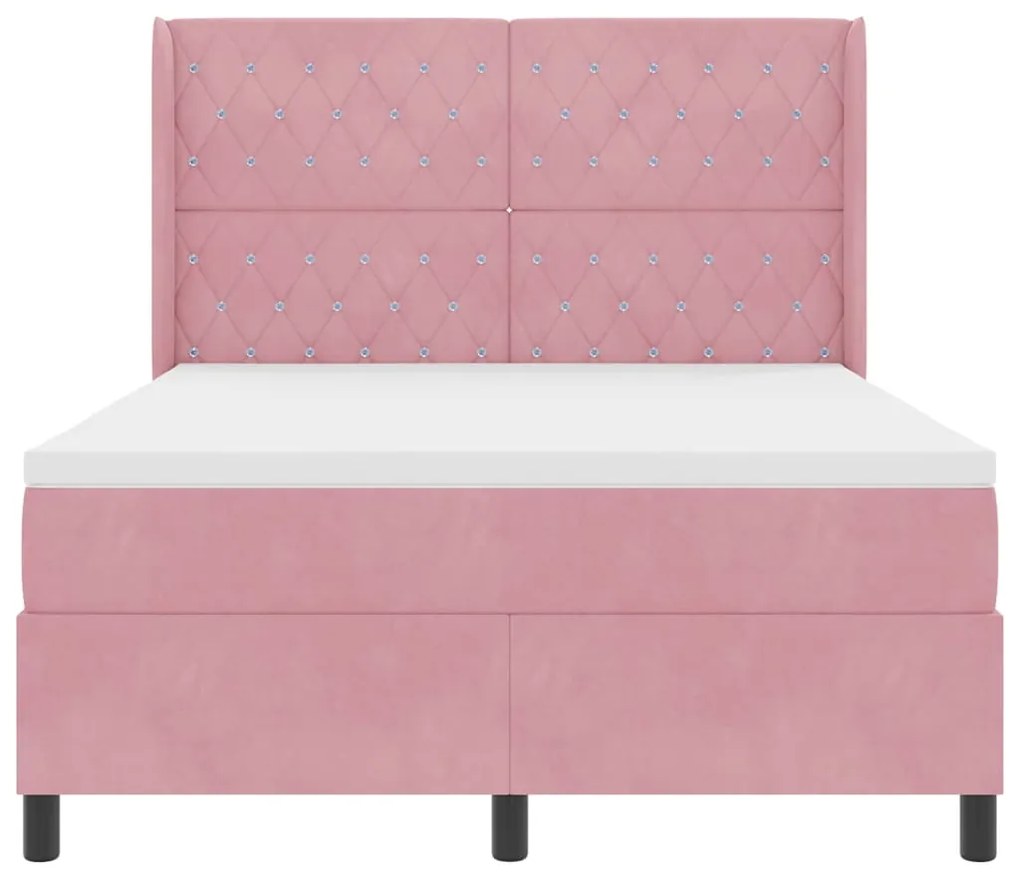 Cama Box Spring com Colchão e LED Rosa 160x200 cm Veludo