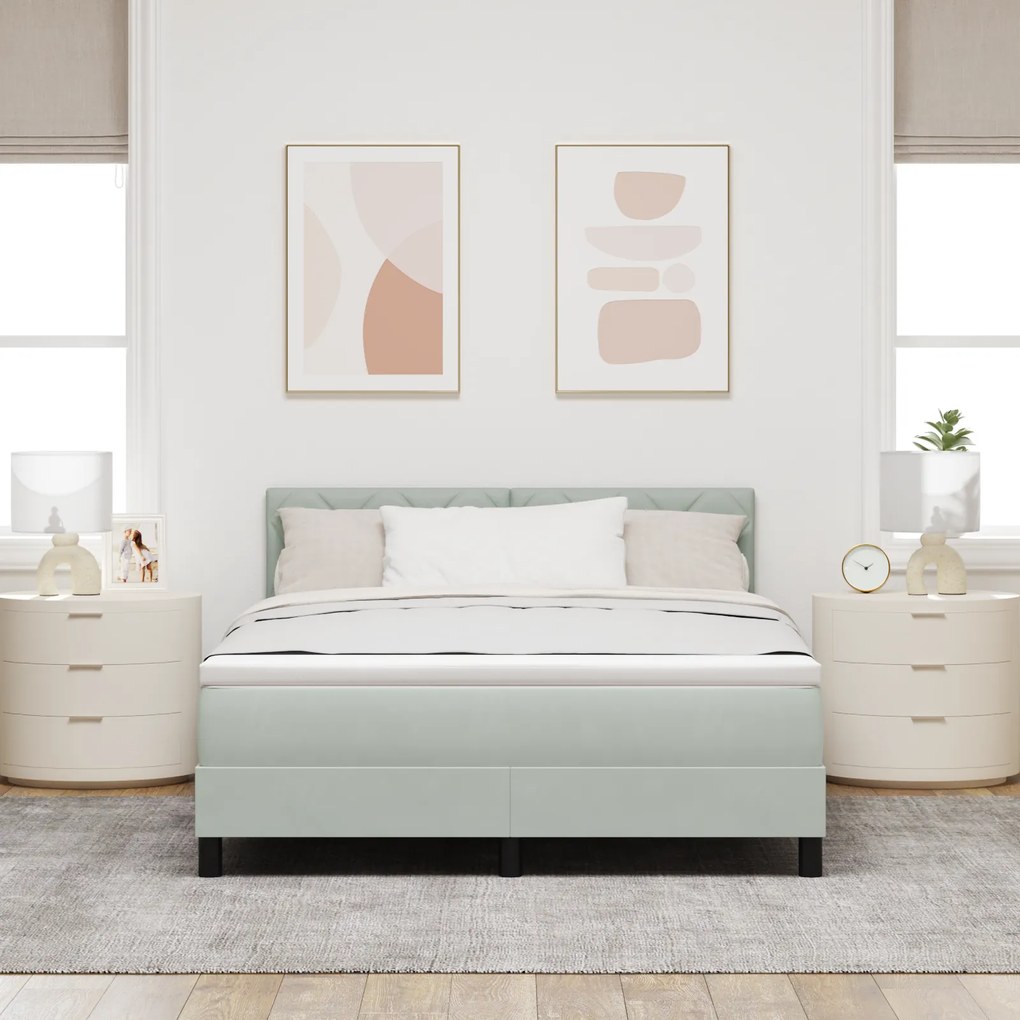 Cama Box Spring vidaXL com Colchão Cinza Claro 140x200 cm Veludo