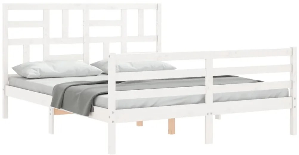 Estrutura de cama King Size com cabeceira madeira maciça branco