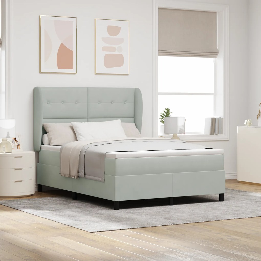 Cama Box com Colchão vidaXL - Cinzento-claro, 140x190 cm, Veludo