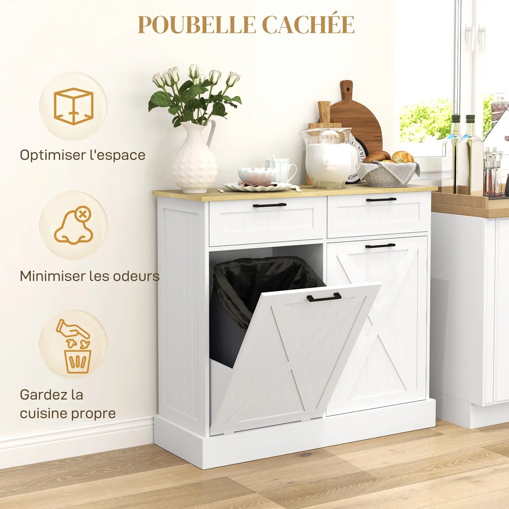 Armario de Cozinha, 100 x 36 x 90 cm, Compartimento para Caixote do Lixo de 38 L, Branco
