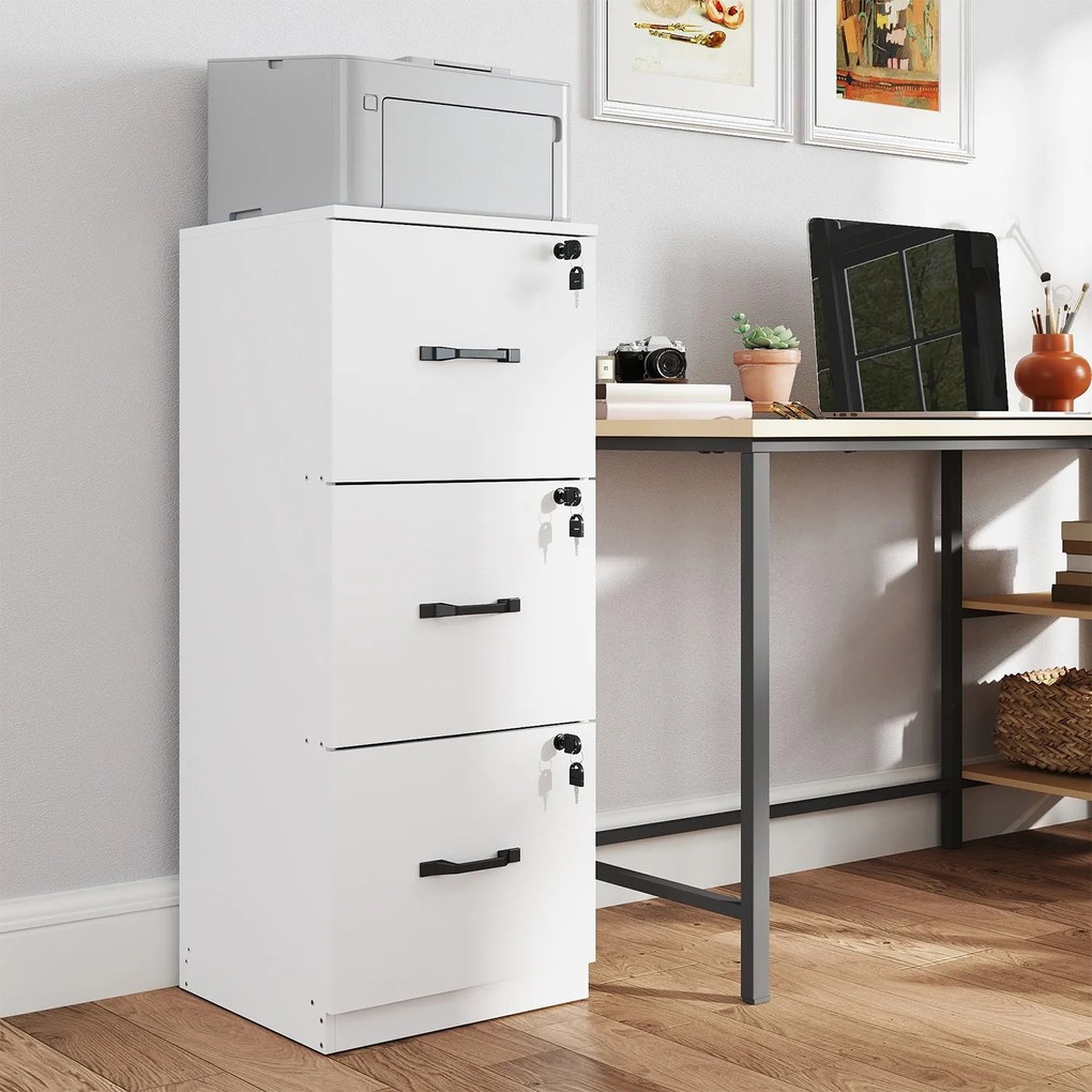 Armário de gavetas escritório em madeira 40 x 41 x 103 cm Branco