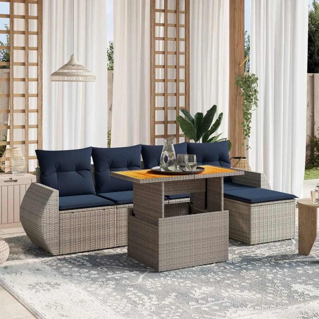 vidaXL 6 pcs conjunto sofás p/ jardim c/ almofadões vime PE cinzento