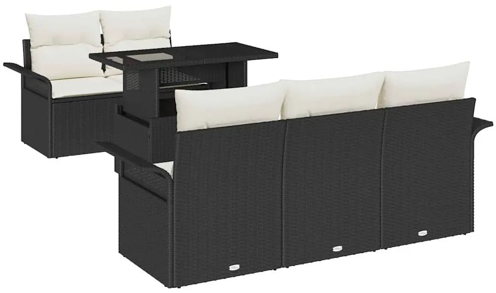 Conjunto de Sofá de Jardim vidaXL 6 Peças com Almofadas Rattan Preto