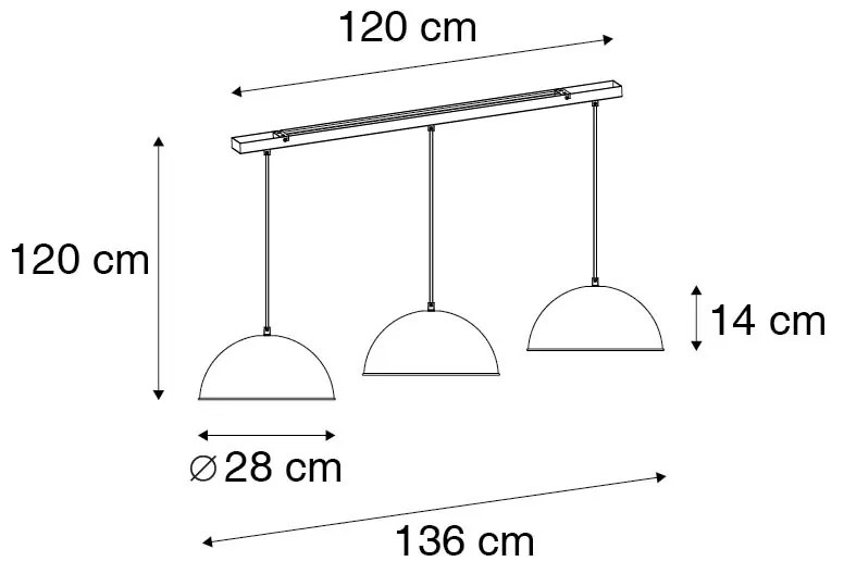 LED Lâmpada suspensa inteligente preta com 3 luzes douradas incl. Wifi A60 - Magnax Industrial