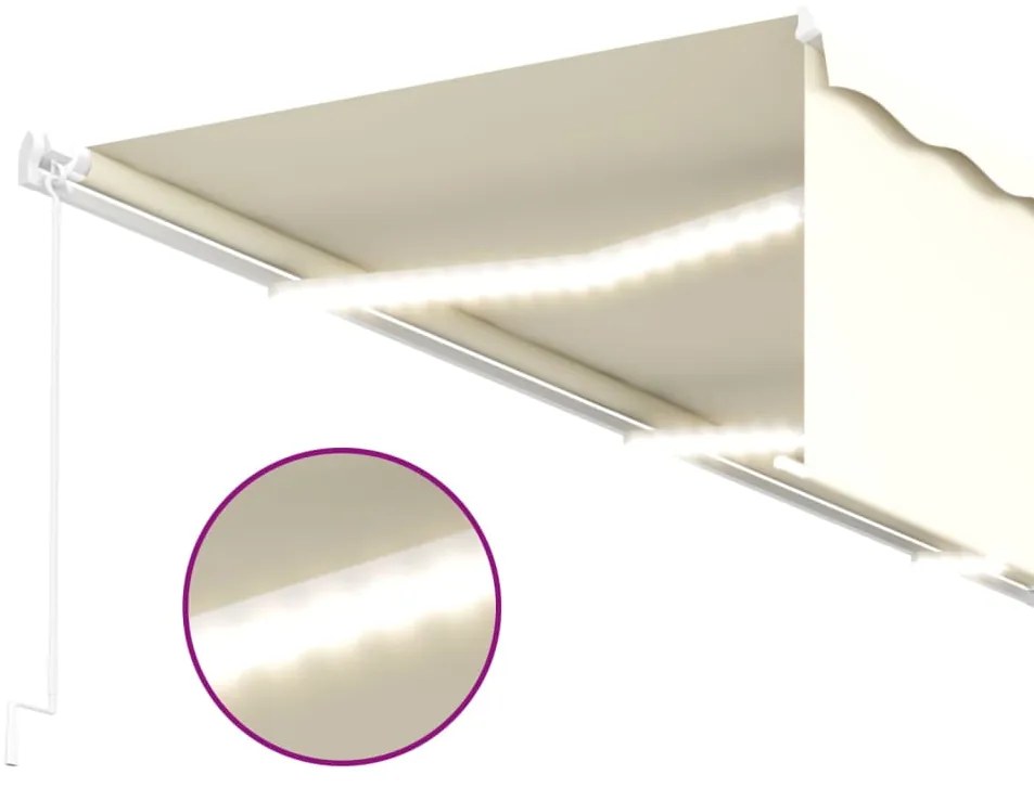Toldo retrátil manual com estore/LED 6x3 m cor creme