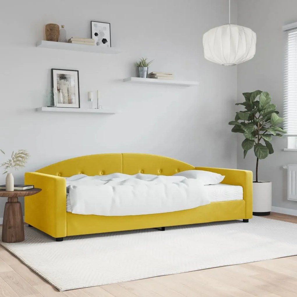 Sofá-cama com colchão 90x200 cm veludo amarelo