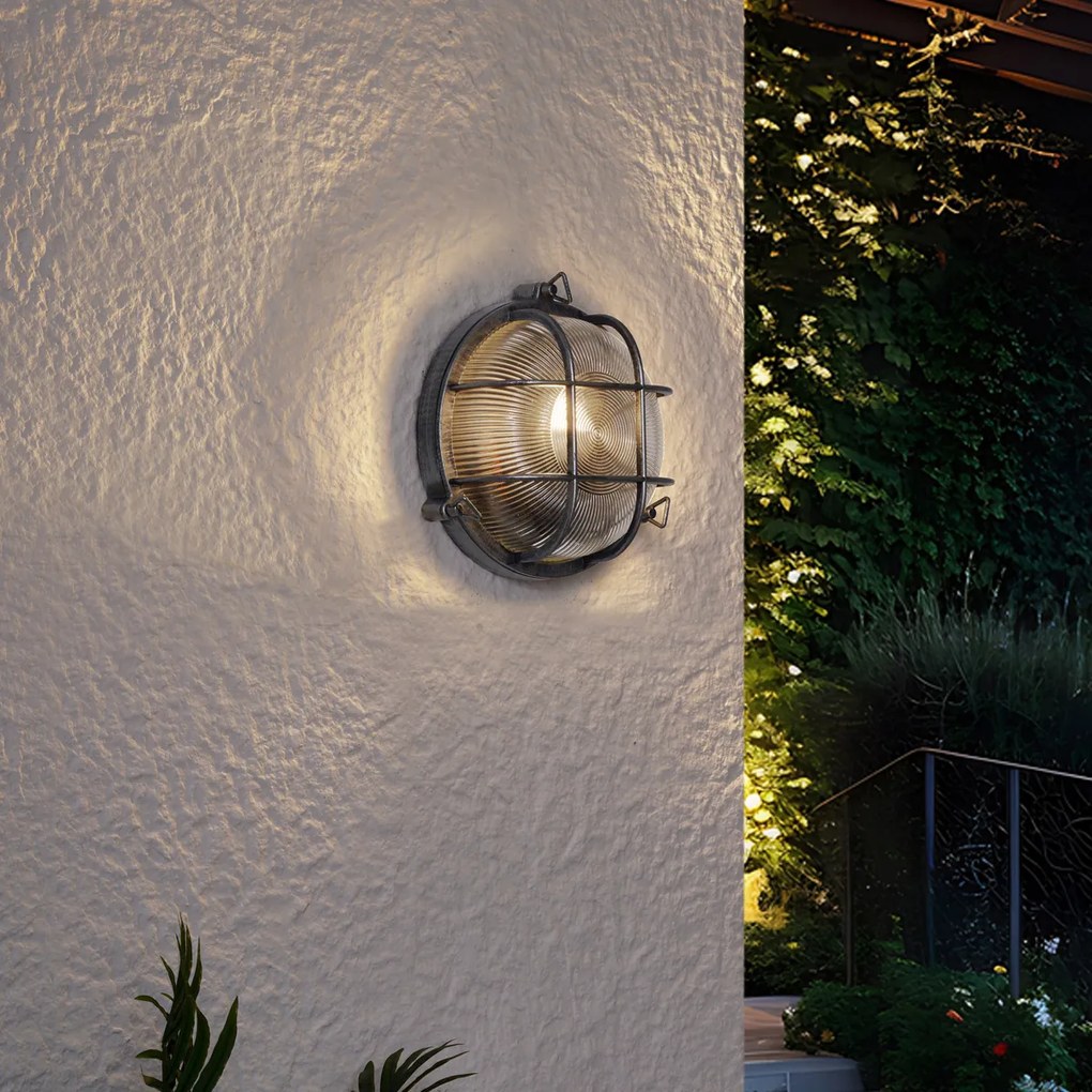 Candeeiro de Parede Exterior Prateado Redondo IP44 - Noutica