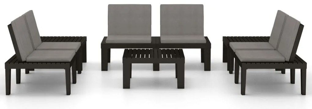 6 pcs conjunto lounge de jardim c/ almofadões plástico cinzento