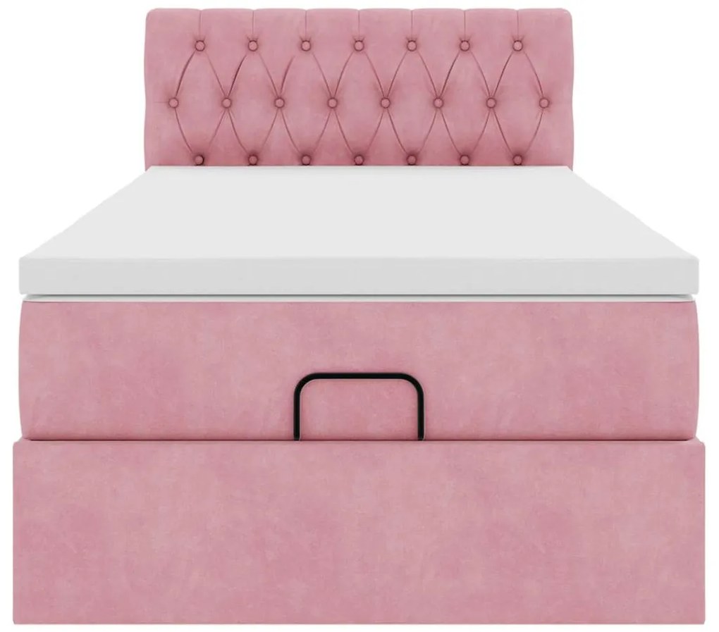 Estrutura de cama otomana com colchão rosa 90x200cm veludo