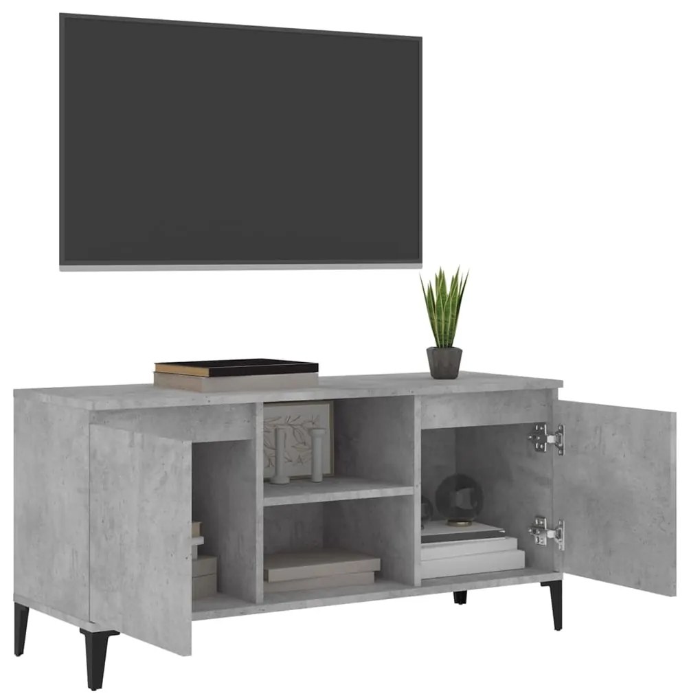 Móvel de TV com pernas em metal 103,5x35x50 cm cinzento cimento