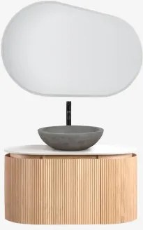 Conjunto De Móvel De Casa De Banho Suspenso 90x50 Cm Em Madeira Carsone Madeira Natural & Sem Unidade Auxiliar & Cimento Cinzento Redondo Ø40 Cm Tarsi