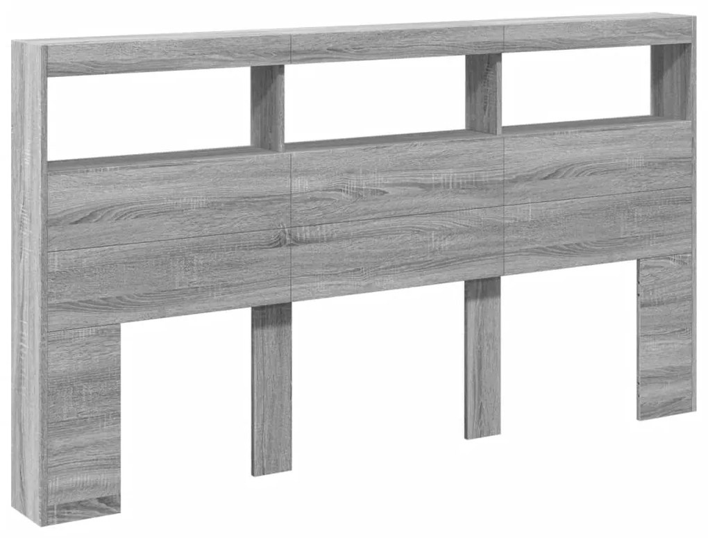 Armário de cabeceira c/ luzes LED 180x17x102 cm cinzento sonoma