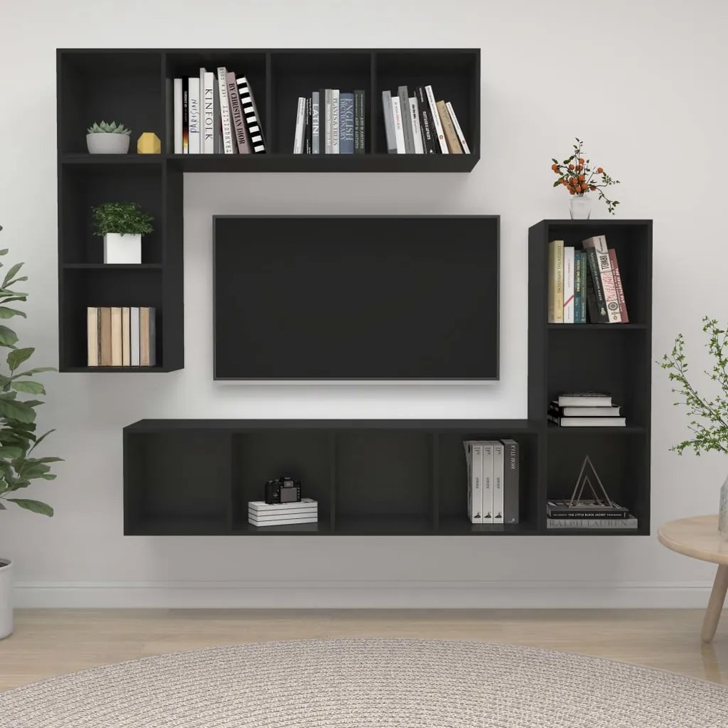 vidaXL Conjunto móveis de TV 4 pcs madeira processada preto