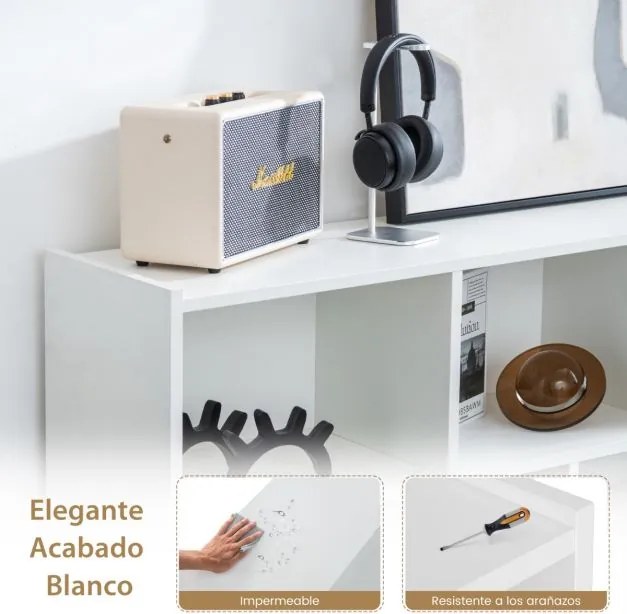 Estante aberta de 3 níveis com 8 armarios em forma de cubo 122 x 32 x 93 cm Branco