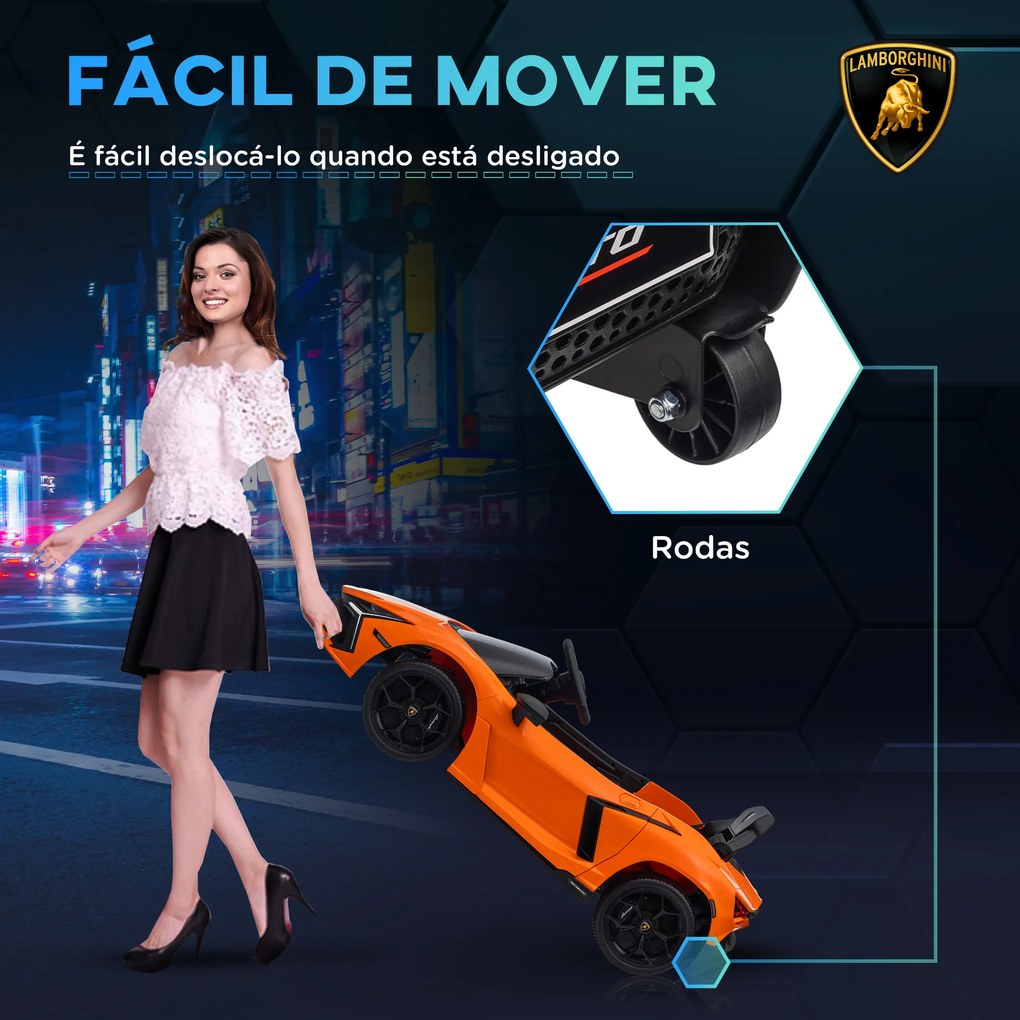 Carro Elétrico para Crianças Carro Lamborghini Revuelto com Bateria 12V Faróis LED e Música 105x60x40 cm Laranja