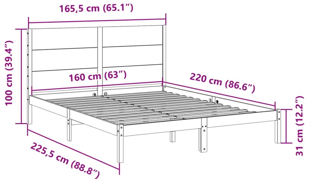 Cama extra longa sem colchão 160x220 cm madeira maciça