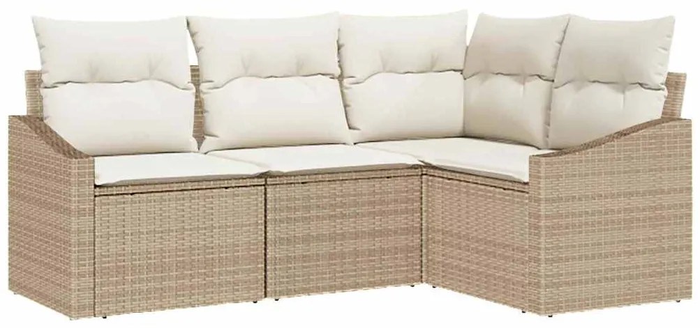 Conjunto de Sofá de Jardim com 4 Peças e Almofadas Bege em Rattan Sint