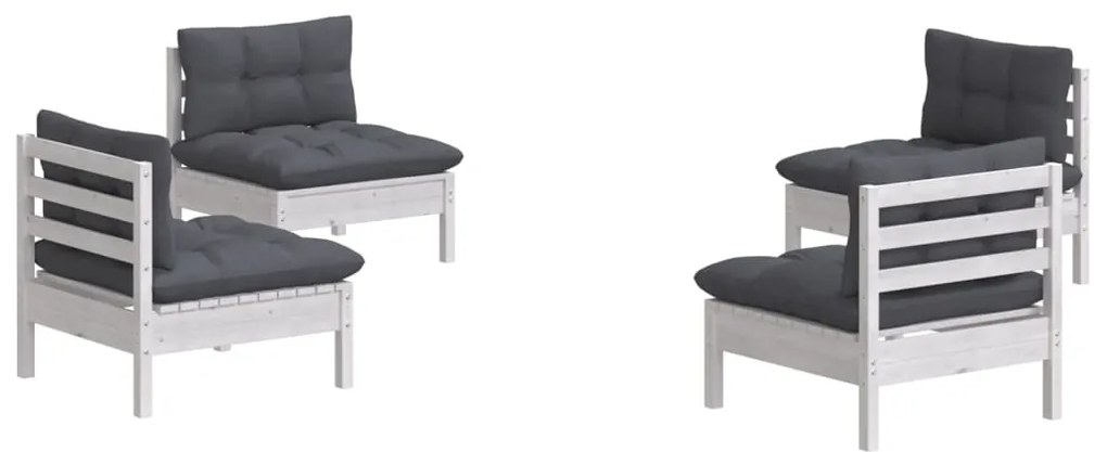 4 pcs conj. lounge de jardim com almofadões antracite pinho