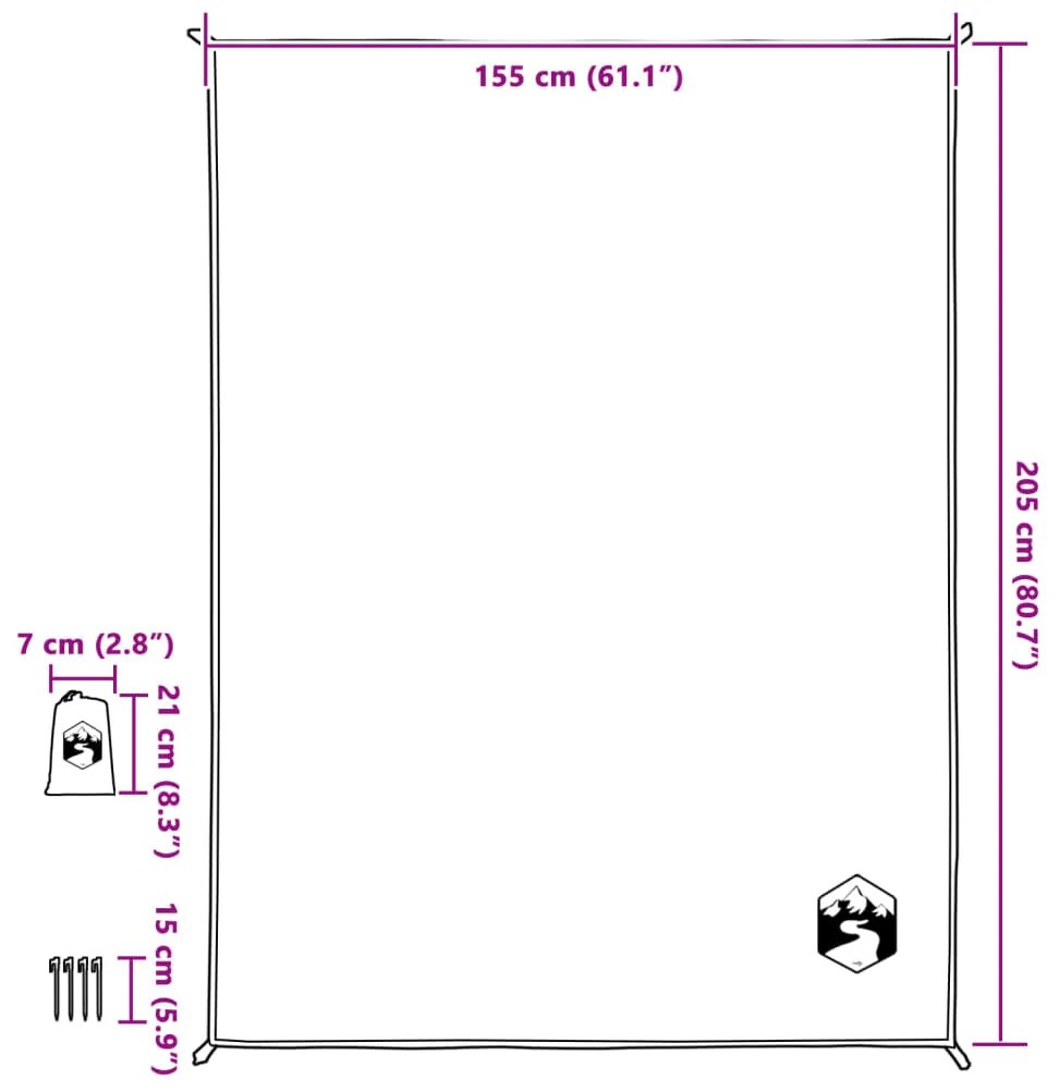 Toalha de piquenique com estacas 205x155 cm cinzento e laranja