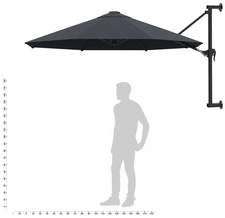 Guarda-sol de parede com mastro de metal 300 cm antracite