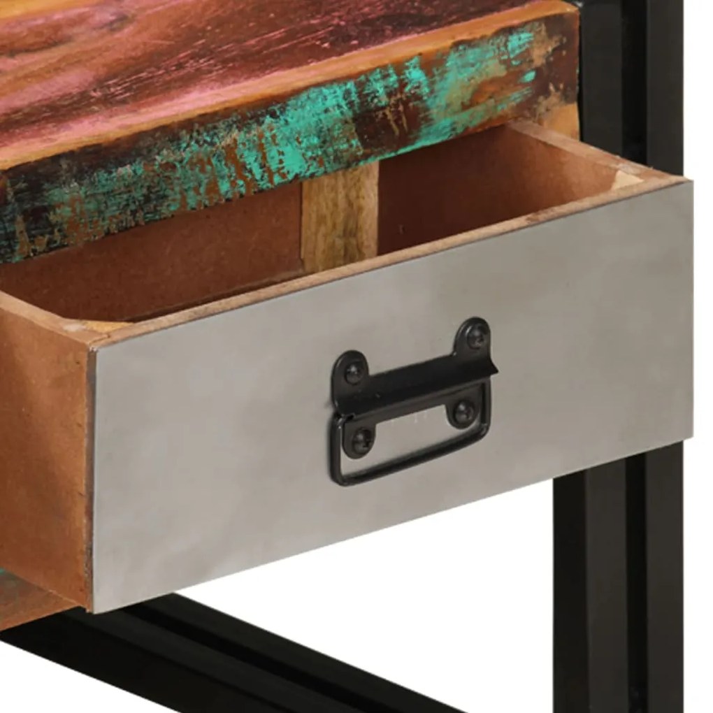 Mesa de centro 3 gavetas madeira recuperada maciça 100x50x35 cm