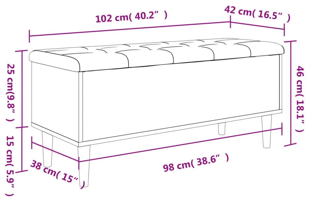 Banco arrumação 102x42x46 cm derivados madeira carvalho sonoma