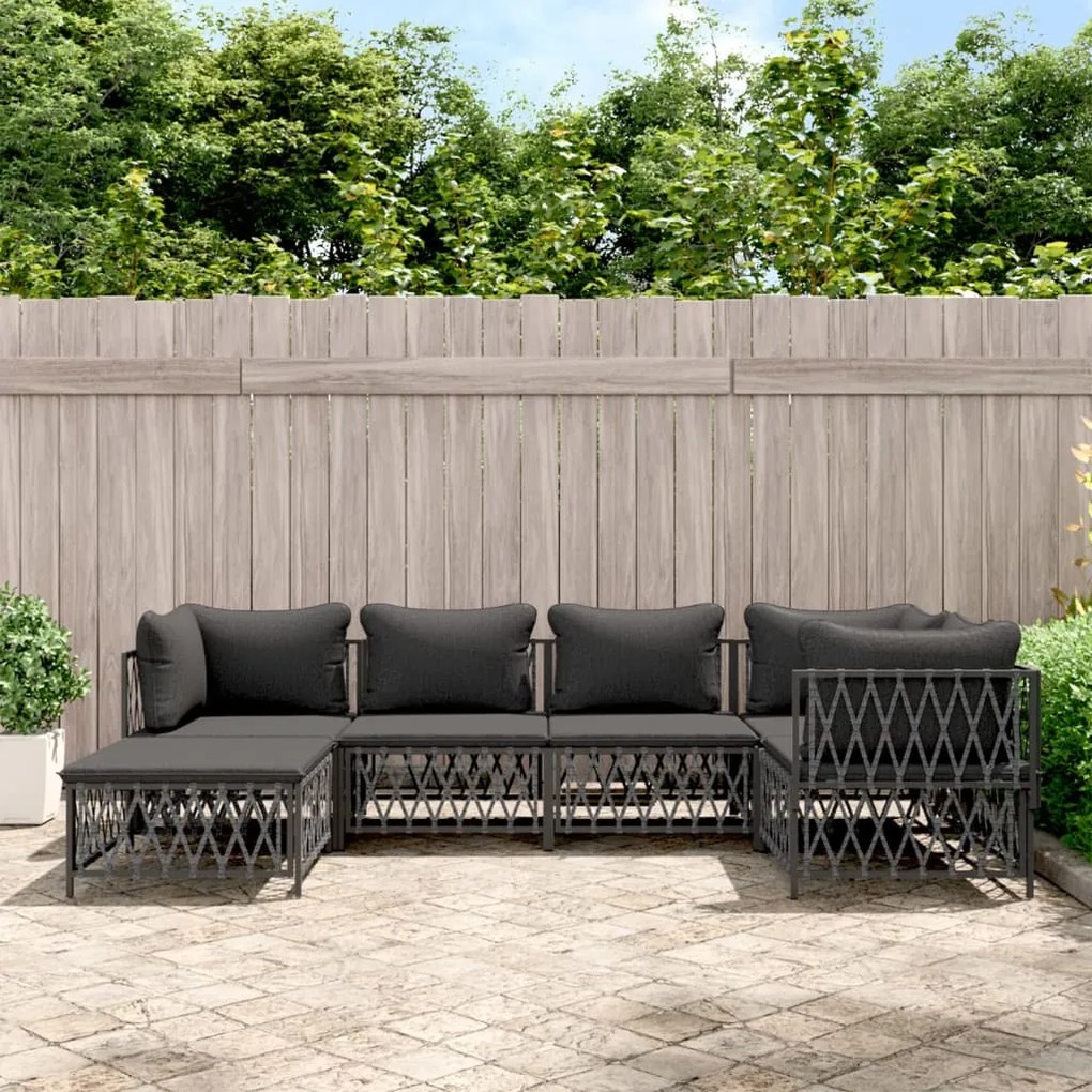 vidaXL 6 pcs conjunto lounge de jardim com almofadões aço antracite
