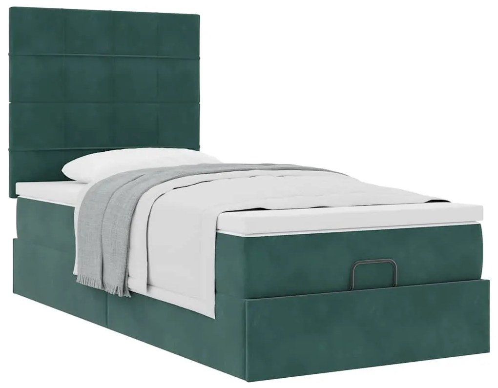 Estrutura de cama otomana vidaXL com colchões verde escuro Veludo