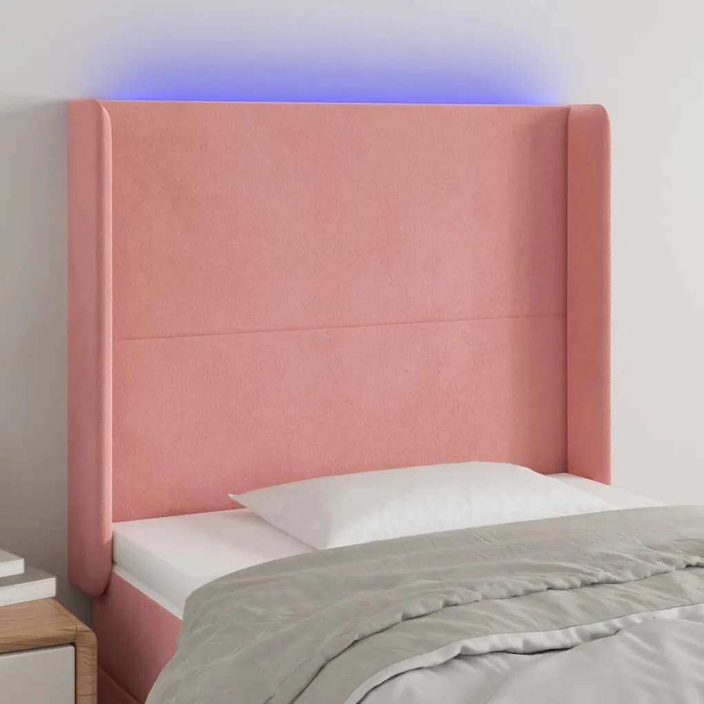 Cabeceira de cama c/ luzes LED veludo 83x16x118/128 cm rosa