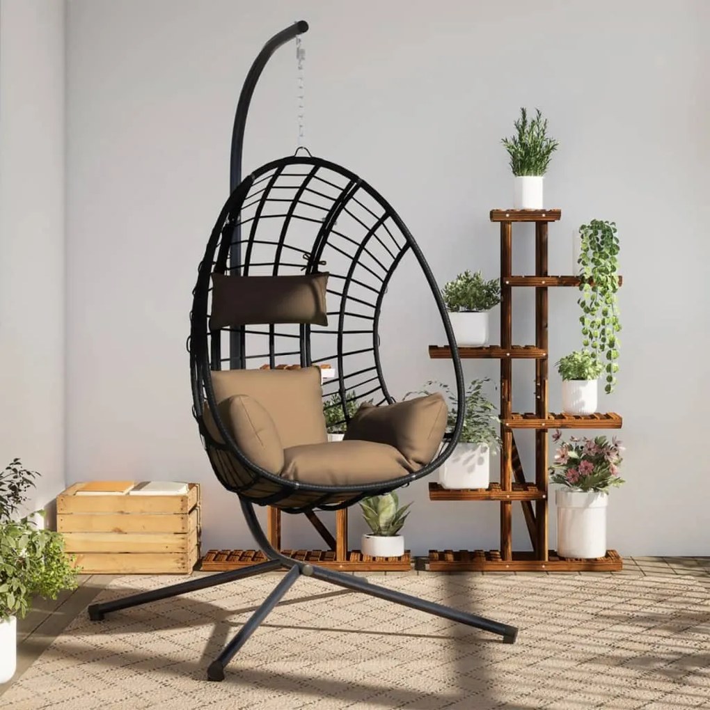 Cadeira em forma de ovo suspensa c/ suporte vime/aço antracite