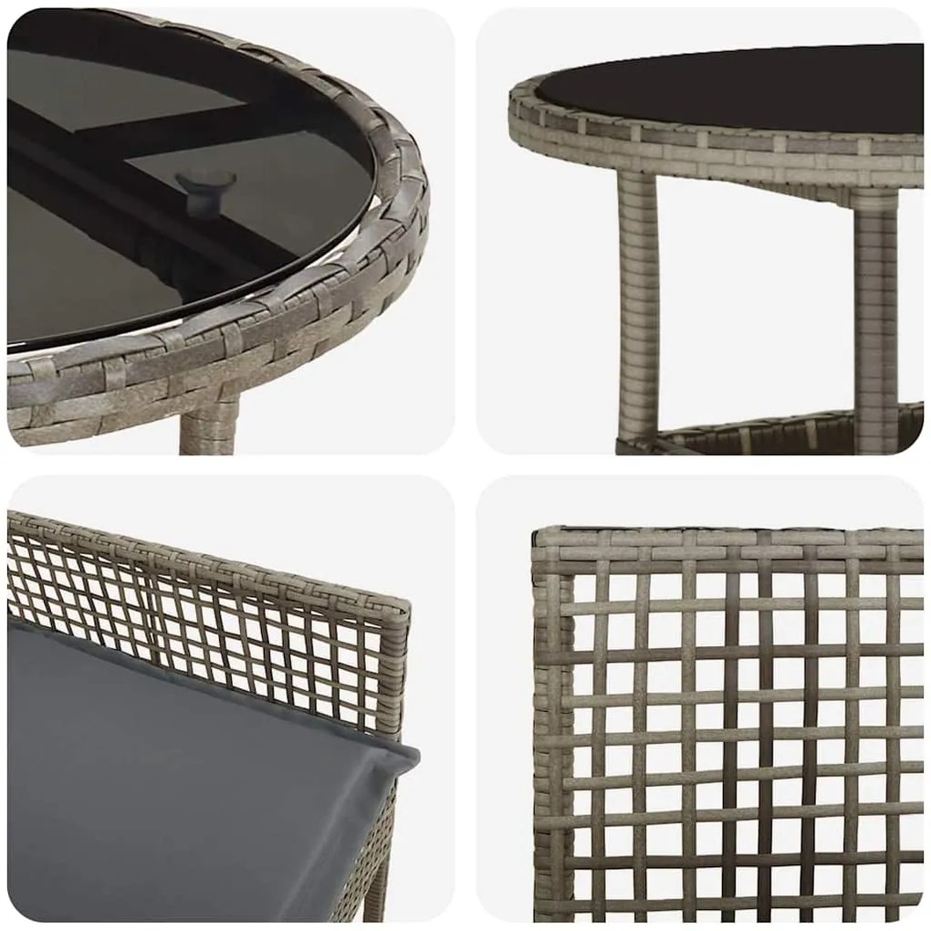 Conjunto de Jantar de Jardim 5 Peças Cinza Polirattan
