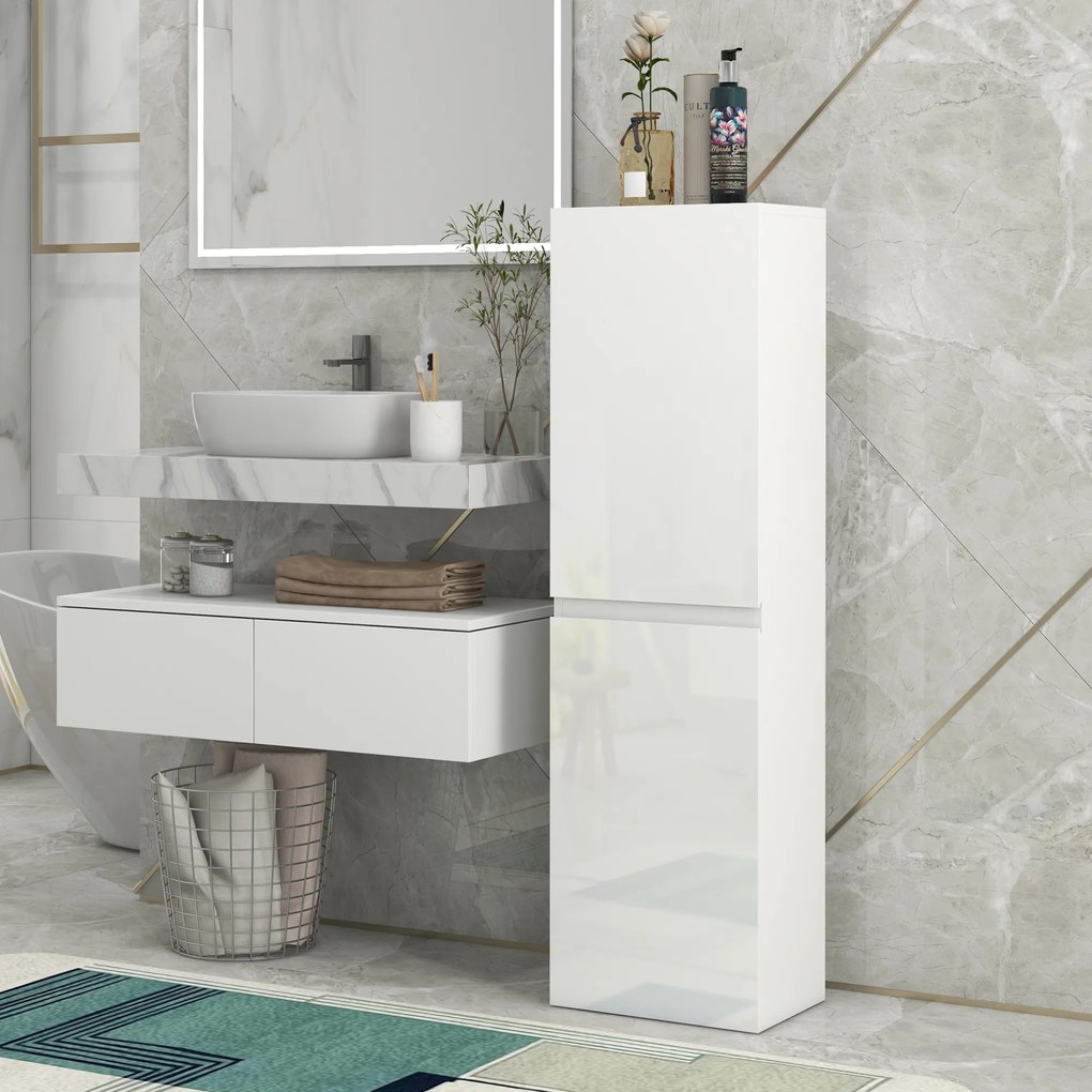 Móvel para arrumação na casa de banho 35 x 25 x 120 cm, estilo contemporâneo, com 2 portas e prateleiras ajustáveis, branco