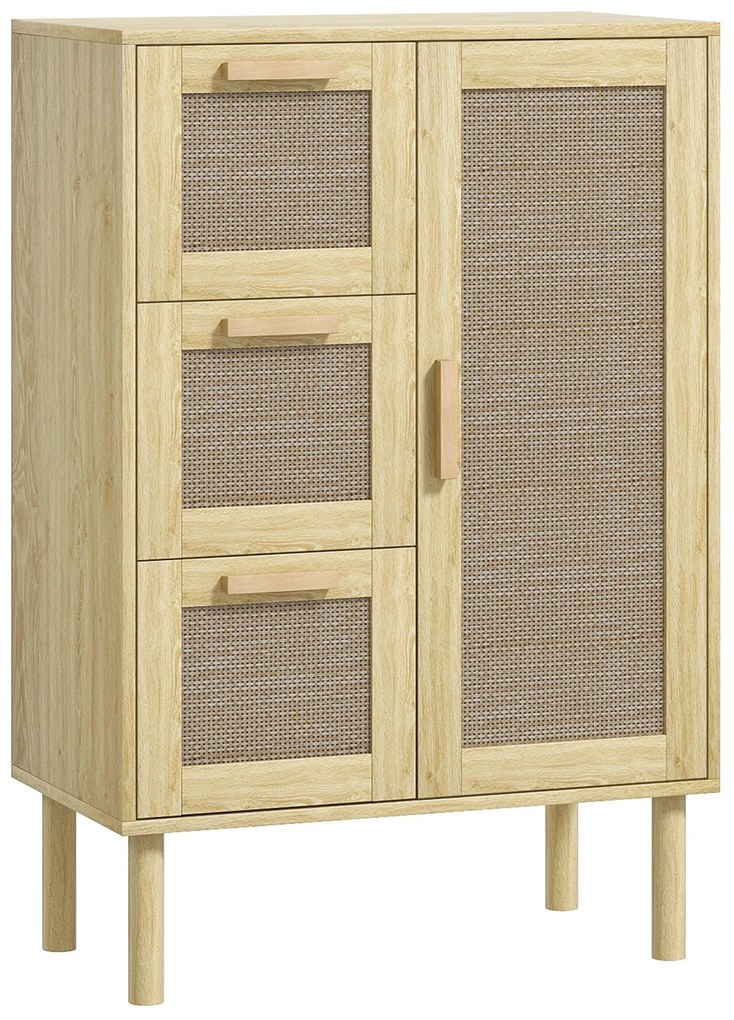 HOMCOM Armário Meuble de Rangement Estilo Boêmio com 3 Gavetas e 3 Prateleiras Frente de Vime Trançada Compacto 55x30x82 cm | Aosom Portugal