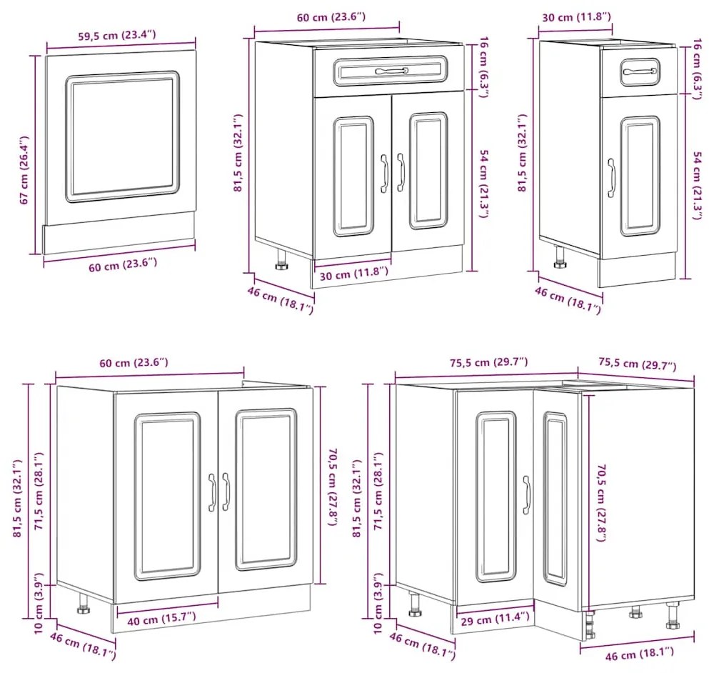 11 peças armário de cozinha conjunto Kalmar carvalho defumado
