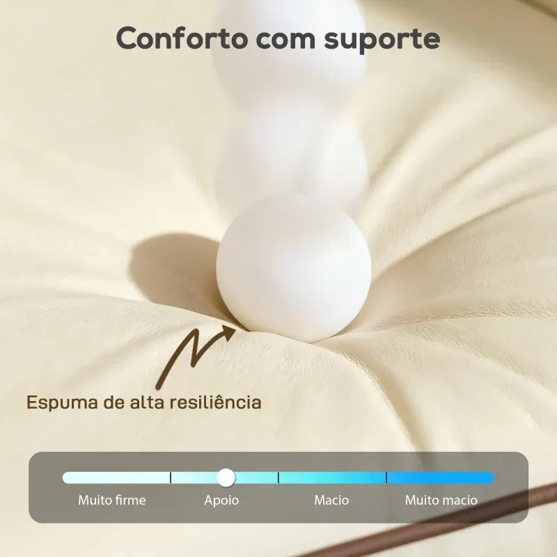 Poltrona Sala de Estar Estofada em Couro Sintético Poltrona Relax Moderna com Assento Largo Acolchoado Espesso 80x81x90 cm Bege